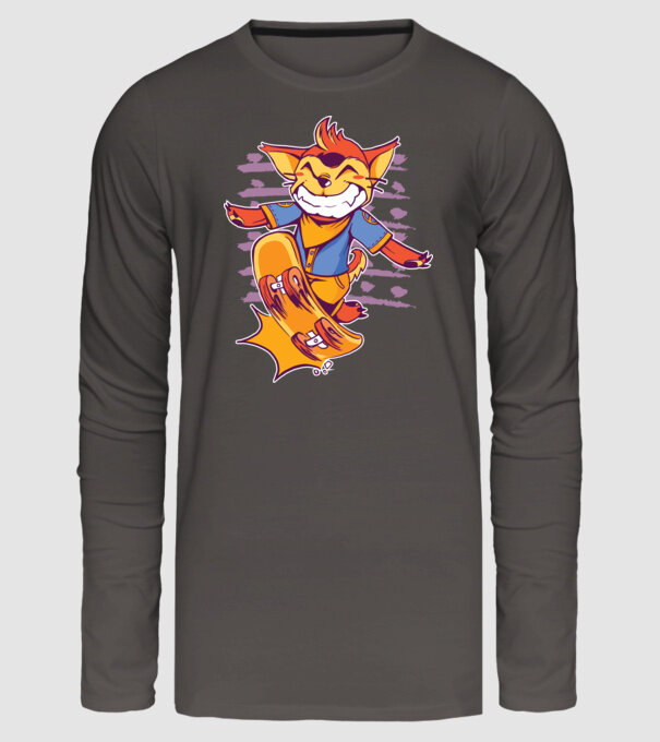Vulpe Skateboarder model gri închis pe tricou