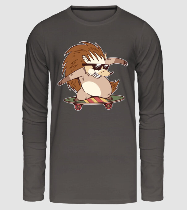 Arici Skateboarder model gri închis pe tricou