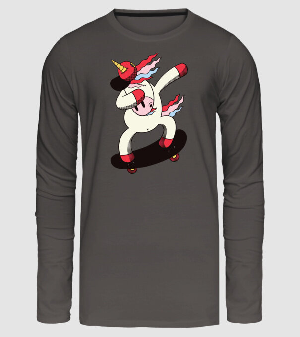 Skateboarder Unicorn DAB model gri închis pe tricou