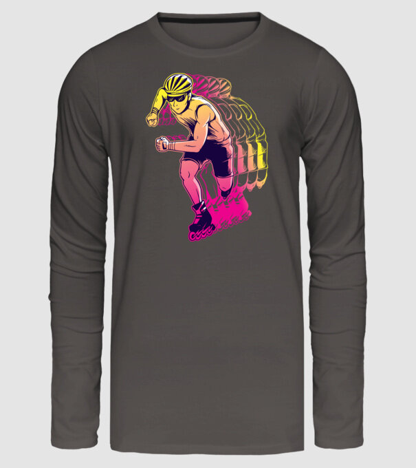Concurent patine pe rotile model gri închis pe tricou