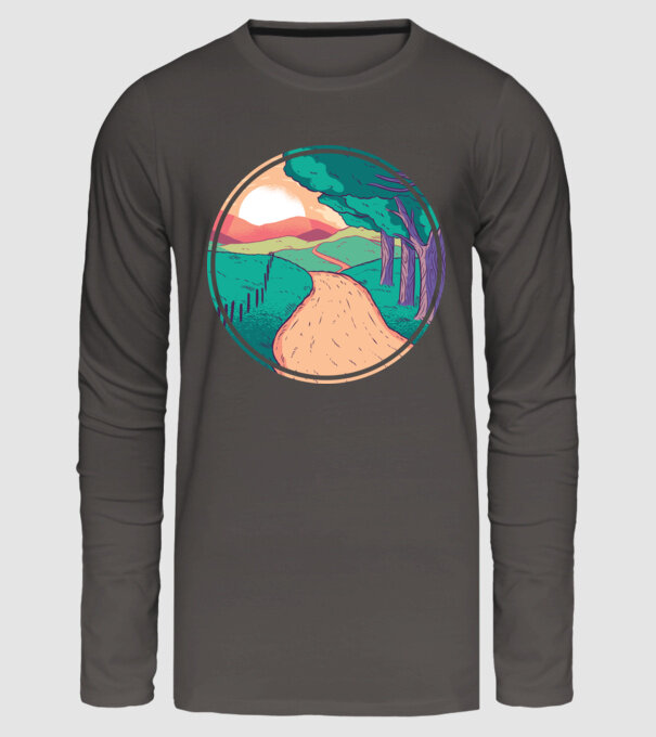 Drum spre casă la apus de soare model gri închis pe tricou