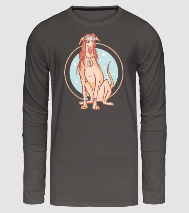 Câine Ogar Hippy model gri închis pe tricou