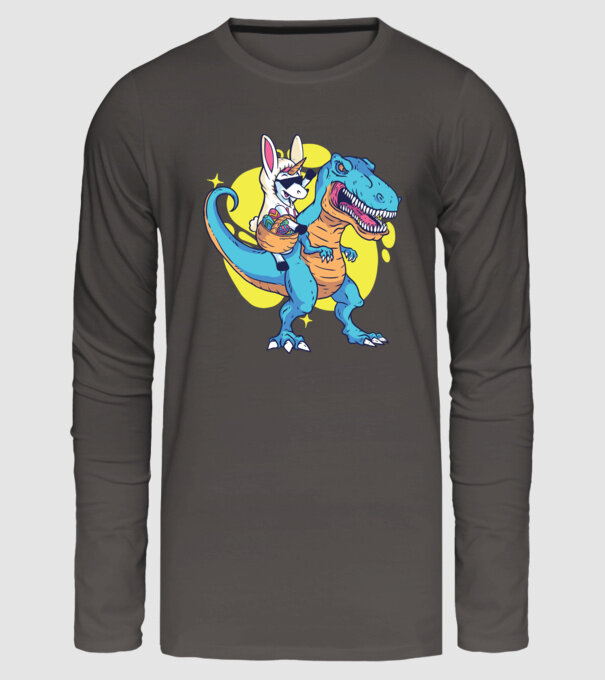 Dinozaur de Paște model gri închis pe tricou