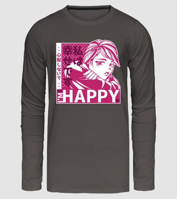 'I''m happy fată Anime antisocială' model gri închis pe tricou