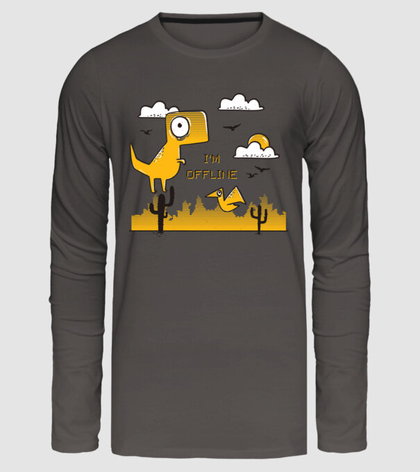 'I''m Offline - tricou amuzant cu dinozaur' model gri închis pe tricou