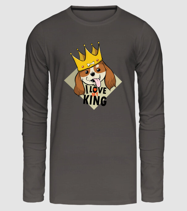 I love my king - Cavalier King Charles tricou cu câine Cocker Spaniel model gri închis pe tricou