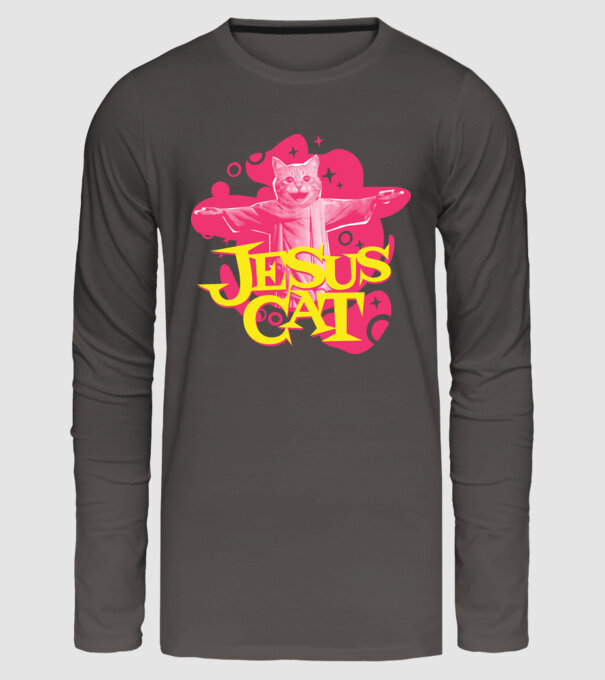 Jesus Cat model gri închis pe tricou