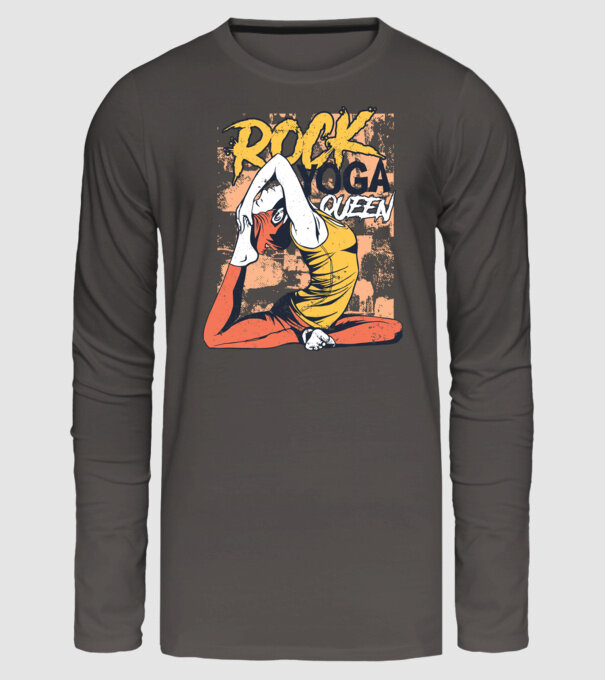 Regina Yoga model gri închis pe tricou