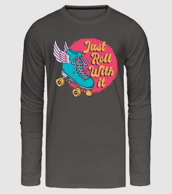 Just Roll with it - patine cu rotile model gri închis pe tricou