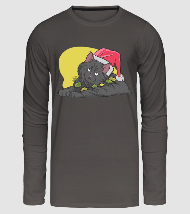 Pisică de Crăciun model gri închis pe tricou