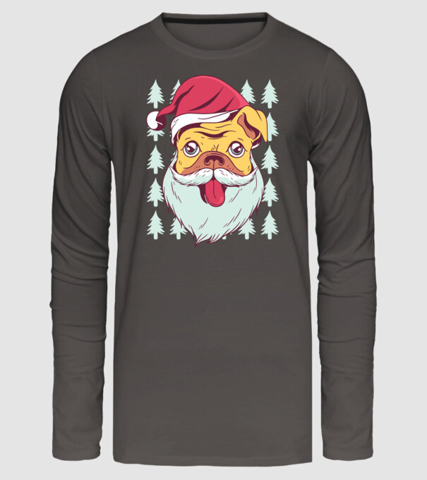 Tricou Crăciun Mops model gri închis pe tricou