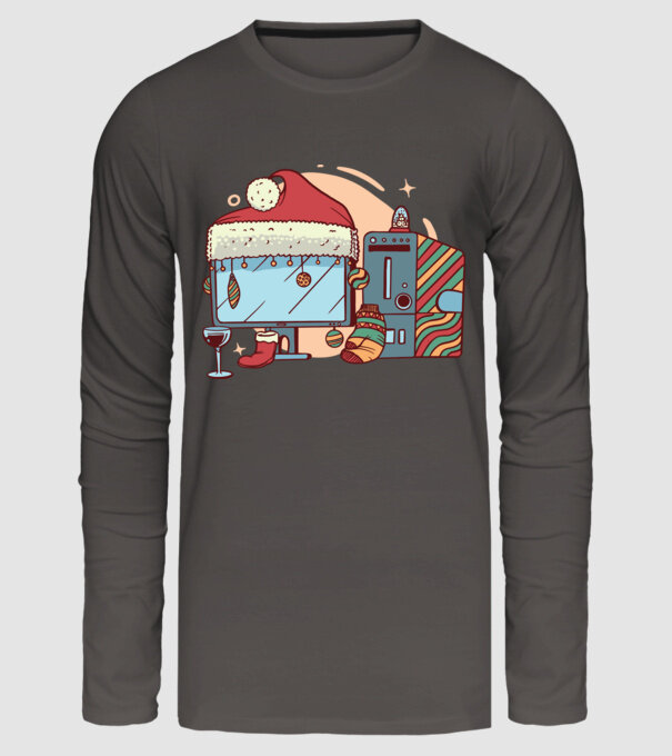 Computer de Crăciun model gri închis pe tricou