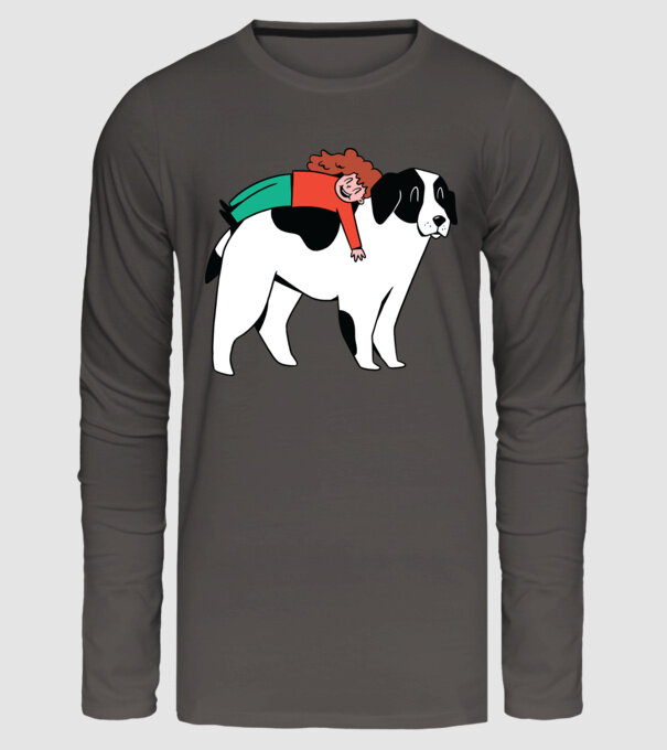 Fetiță cu câine model gri închis pe tricou