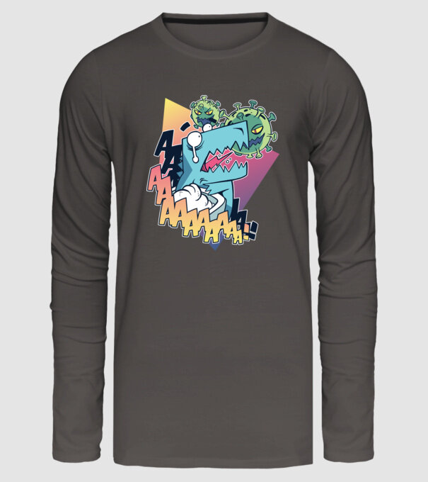 Covid Dino model gri închis pe tricou