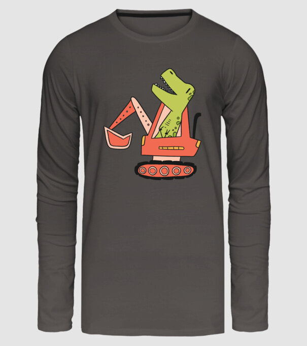 Excavator dinozaur model gri închis pe tricou