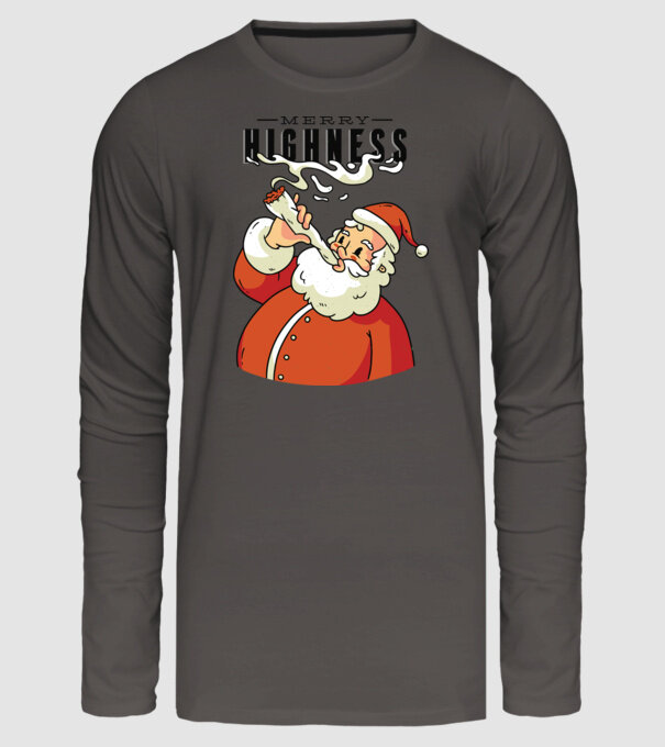 Merry Highness Mikulás fumează iarbă model gri închis pe tricou