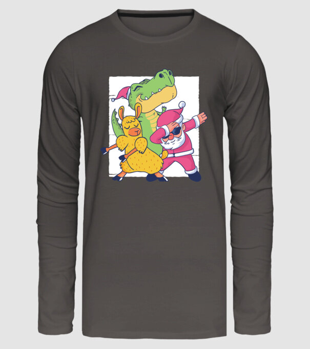 Moș Crăciun Llama T-rex DAB pentru Crăciun model gri închis pe tricou
