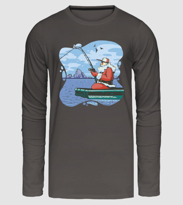 Moș Crăciun la pescuit model gri închis pe tricou