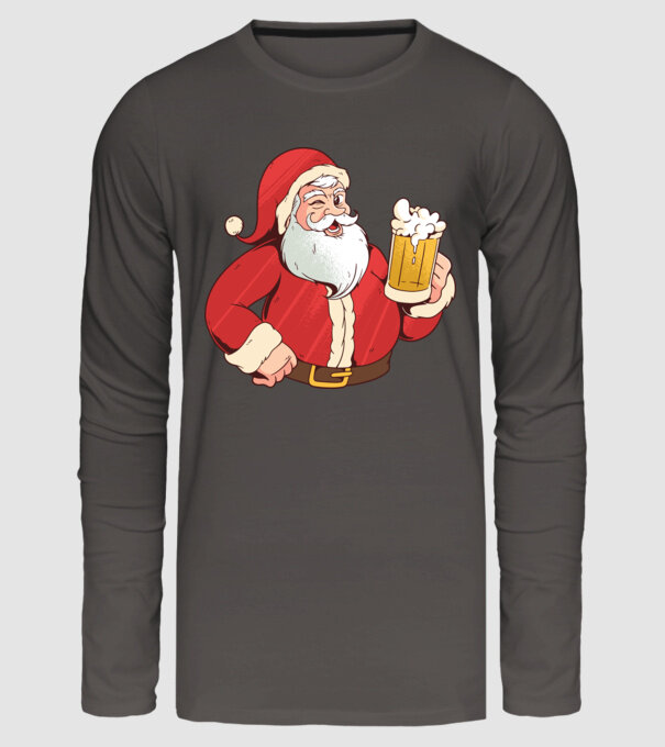 Moș Crăciun cu bere tricou amuzant model gri închis pe tricou
