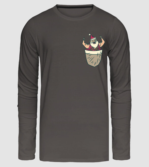 Buzunar Moș Crăciun model gri închis pe tricou