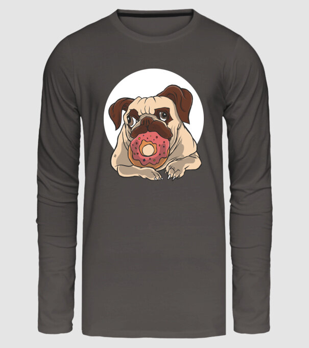 Mops cu gogoașă model gri închis pe tricou