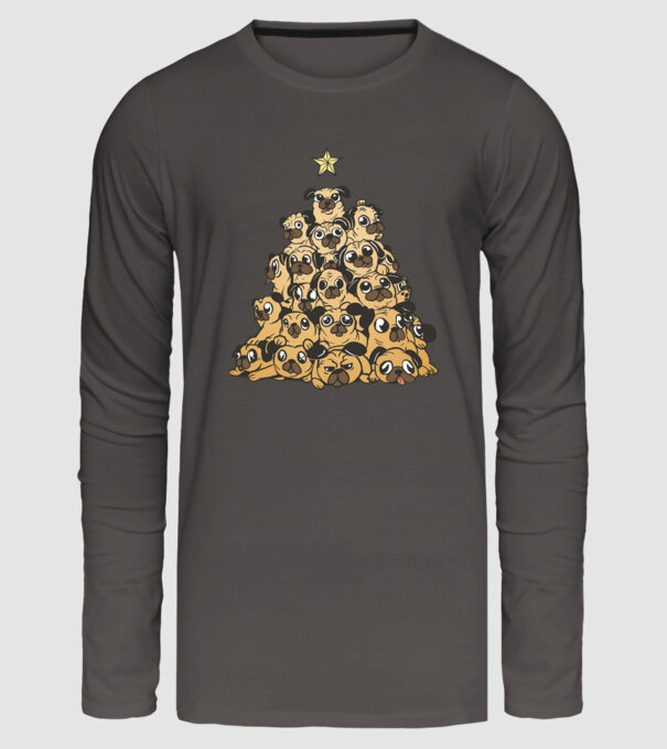 pom de Crăciun cu cățel (mops) model gri închis pe tricou