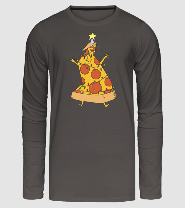 Pizza pom de Crăciun model gri închis pe tricou