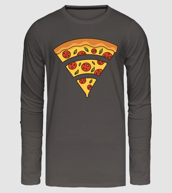 Felie de pizza Wifi model gri închis pe tricou