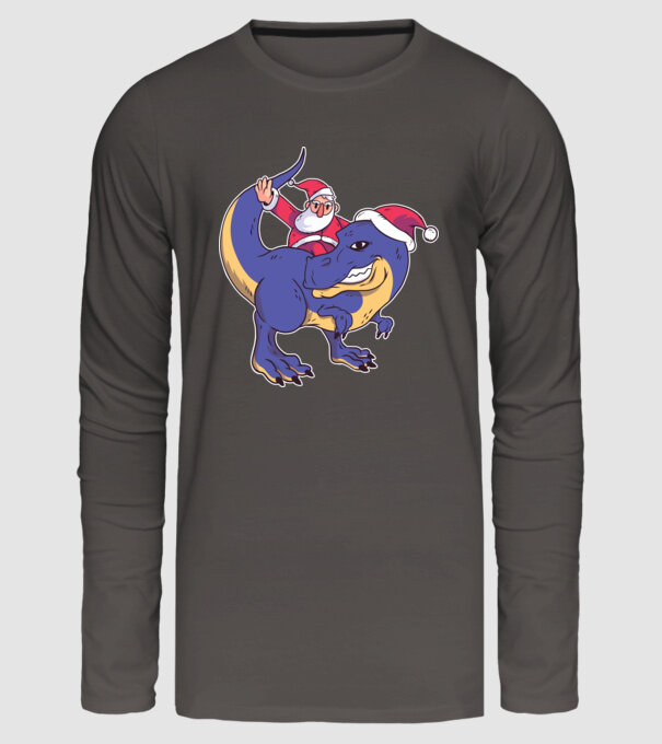 Santasaurus Moș Crăciun pe dinozaur model gri închis pe tricou