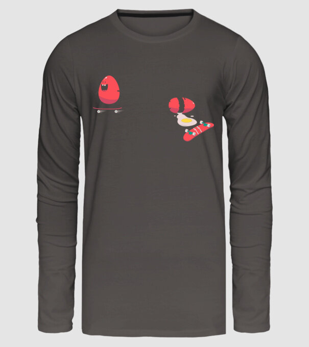 Skateboard Eggs model gri închis pe tricou