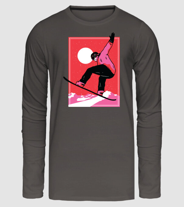 Snowboard poster model gri închis pe tricou