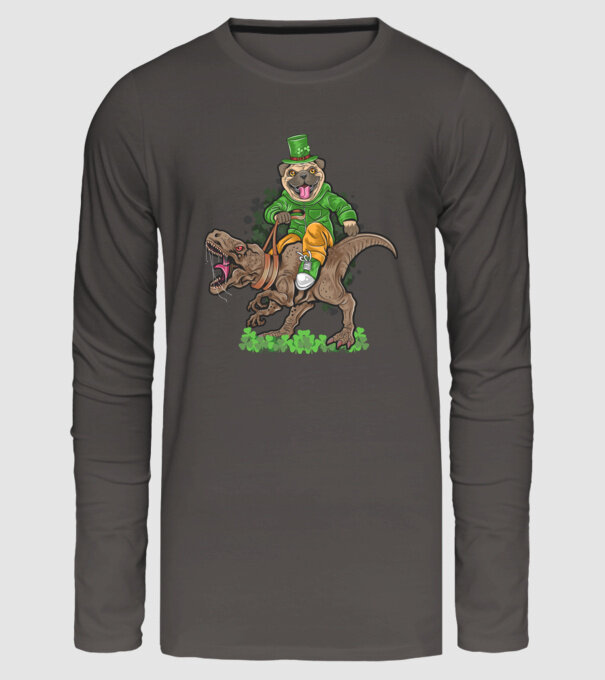 Sfântul Patrick Mops dinozaur model gri închis pe tricou