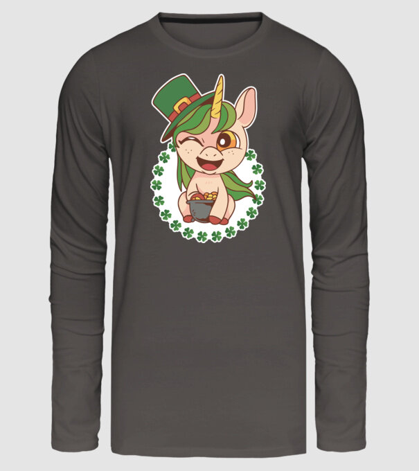 St Patrick Unicorn model gri închis pe tricou