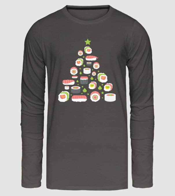 Pom de Crăciun Sushi model gri închis pe tricou