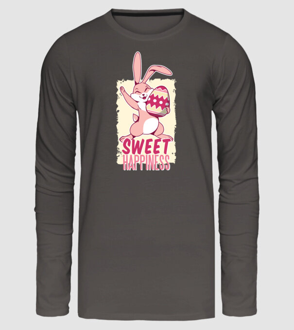 Sweet Happiness pentru Paște tricou cu iepuraș model gri închis pe tricou
