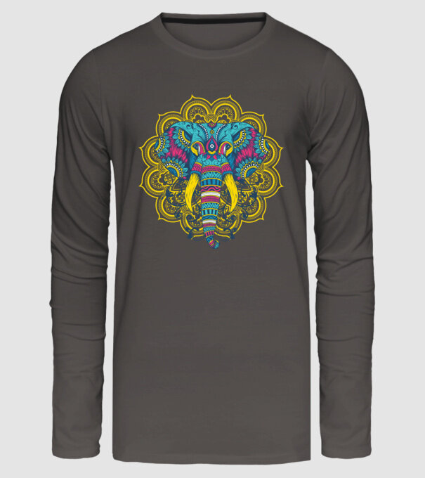 Elefant Mandala Colorat model gri închis pe tricou