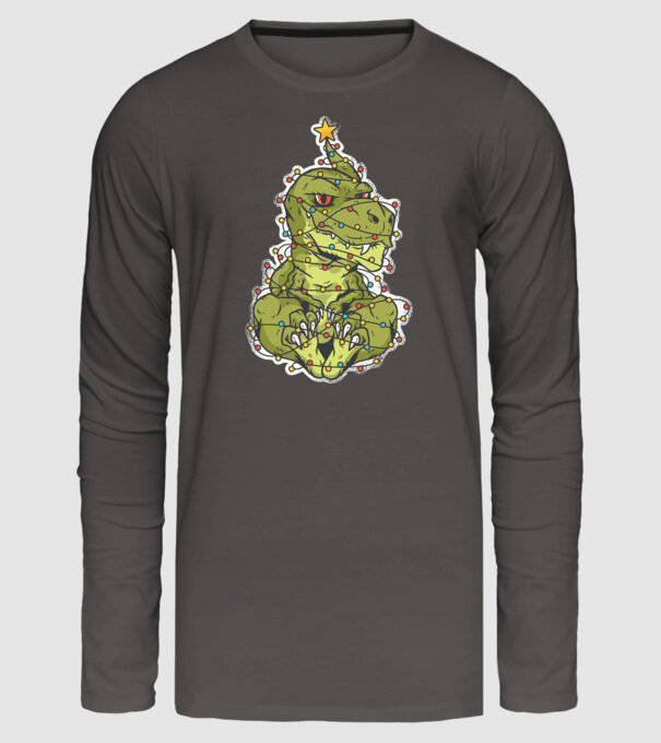 Dinozaur T-rex Pom de Crăciun tricou model gri închis pe tricou