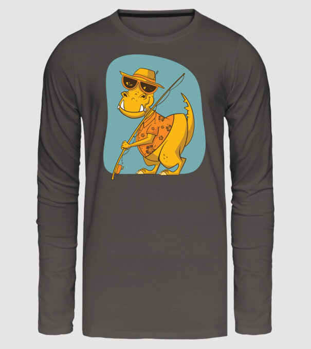 T-rex Pescar model gri închis pe tricou