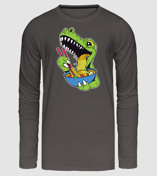 T-rex Ramen model gri închis pe tricou