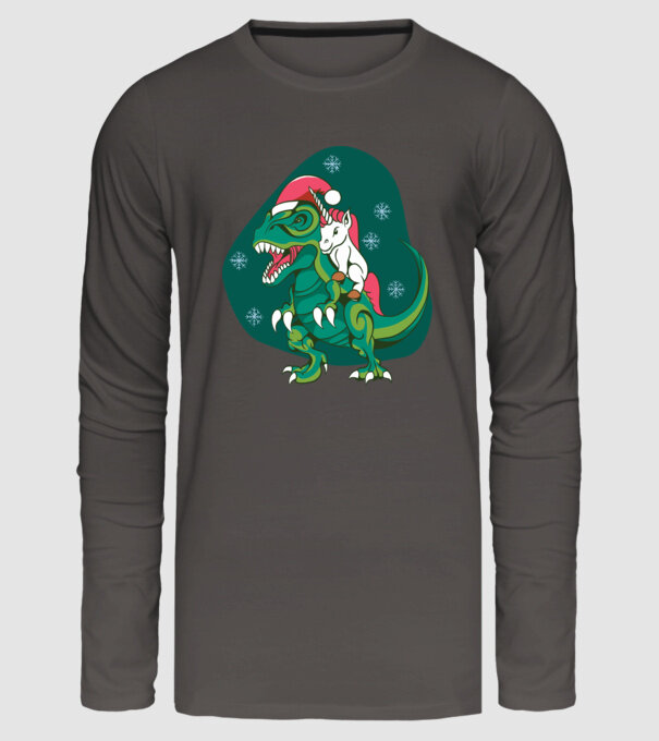 T-rex unicorn Crăciun model gri închis pe tricou