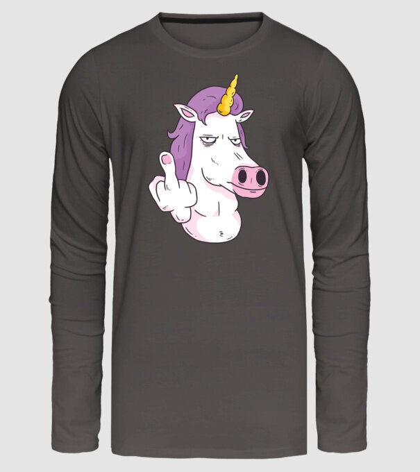 Unicorn arată degetul model gri închis pe tricou