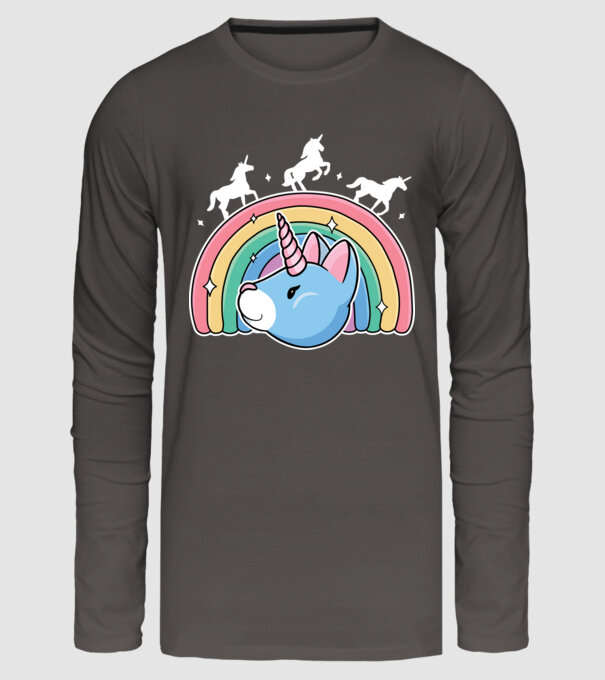 Pisică Unicorn model gri închis pe tricou