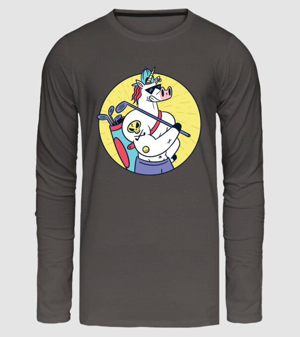 Unicorn Golf model gri închis pe tricou