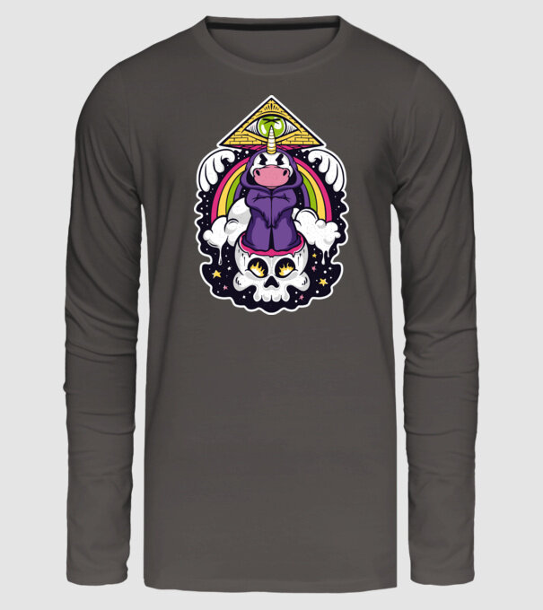 Unicorn Illuminati model gri închis pe tricou