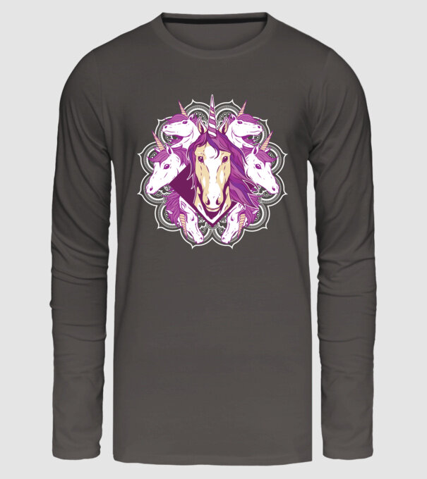 Unicorn Mandala model gri închis pe tricou