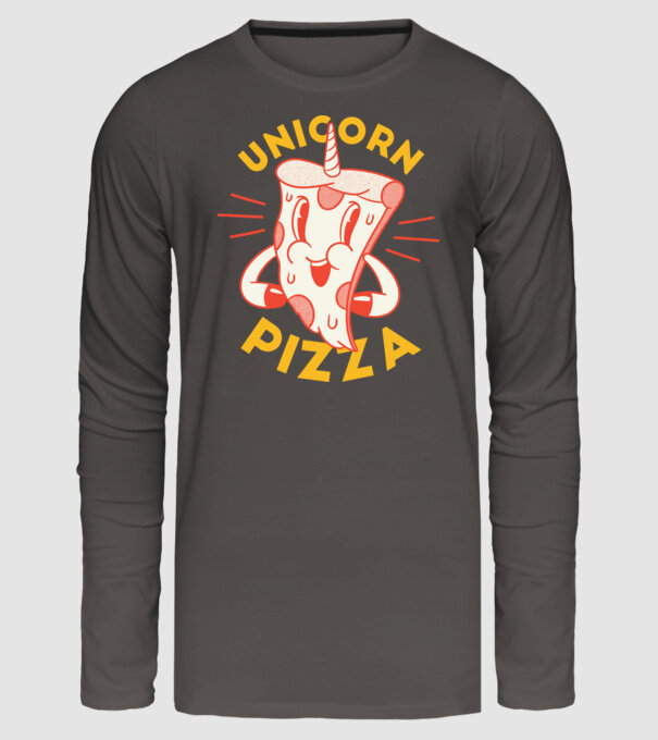 Unicorn Pizza model gri închis pe tricou