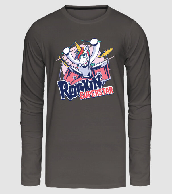 Unicorn Star rock model gri închis pe tricou