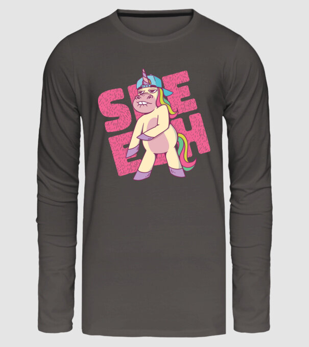 Unicorn Shesh model gri închis pe tricou