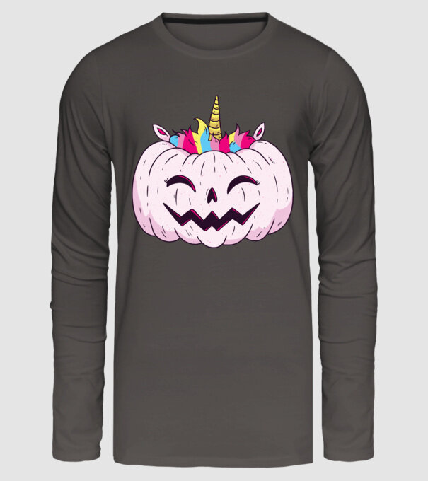 Unicorn Dovleac Halloween model gri închis pe tricou
