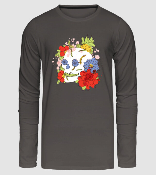 Craniu cu Flori model gri închis pe tricou